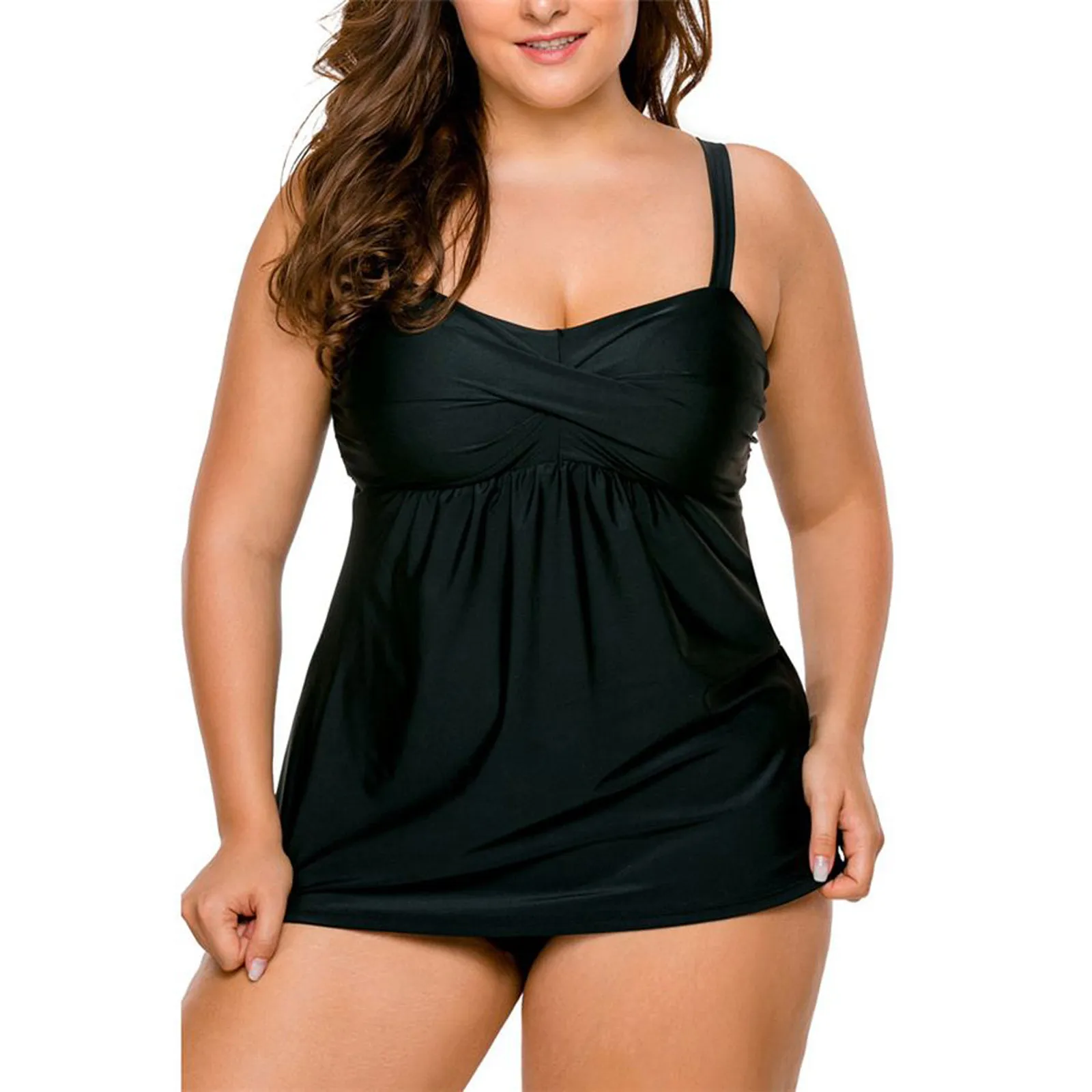 

Suit Tankini Top Size Tankini Plus Women Swimsuit Bathing Piece Short Swimwear Blouson Control Tummy With Swim Two Swimwears