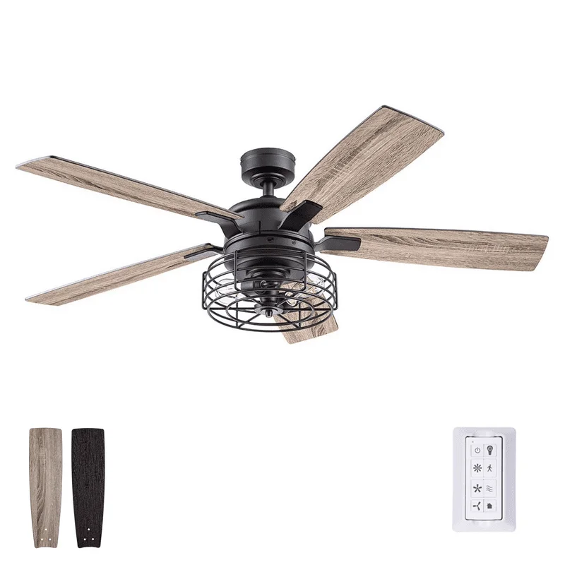 

52" Black Ceiling Fan with Light, 5 Blades, Pull Chains & Reverse Airflow