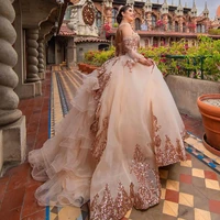 rose gold sequin quinceanera dress 2022 sweetheart bead plus size corset prom dress ruffle ball gown luxury vestido de 15 anos