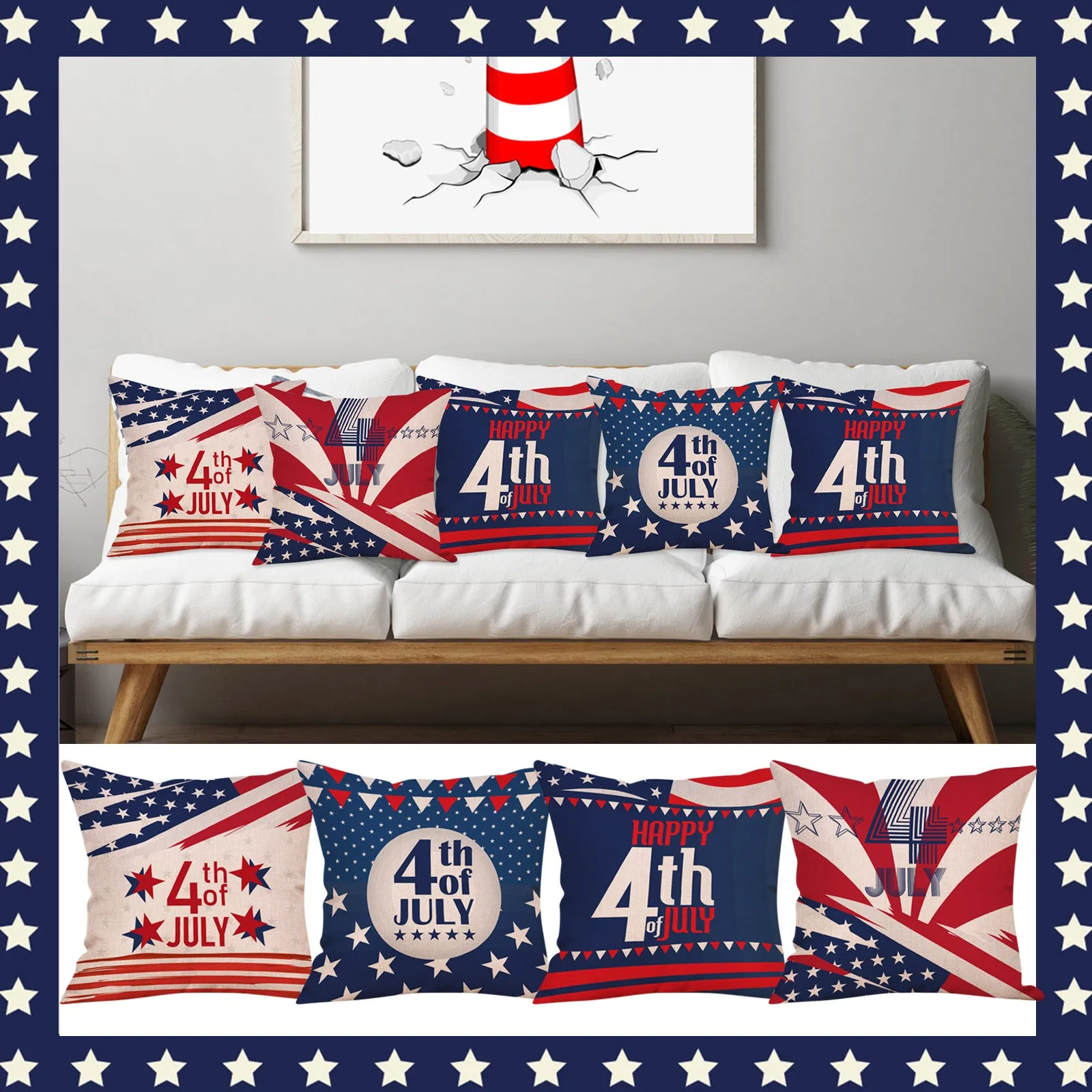 

July 4 Decorative Pillowcase Independence Day Memorial Day Set American Flag Stars Polyester Pillow Cases Pillow Cases 2 Pattern