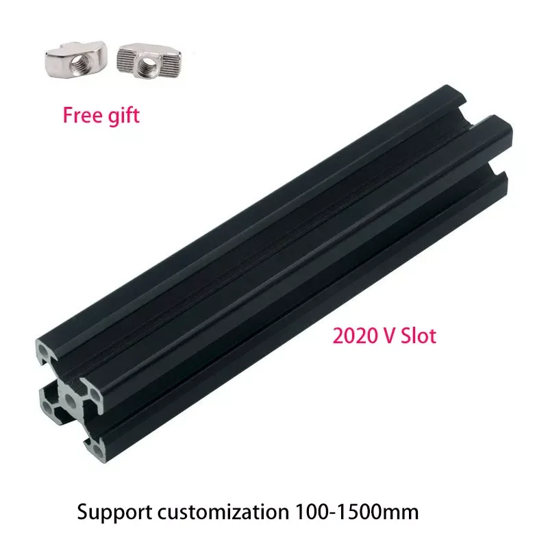 

Черный алюминиевый профиль 2020 V- Slot, рамка для экструзии европейского стандарта 100 мм-1200 мм, анодированный линейный для частей 3D-принтера CNC