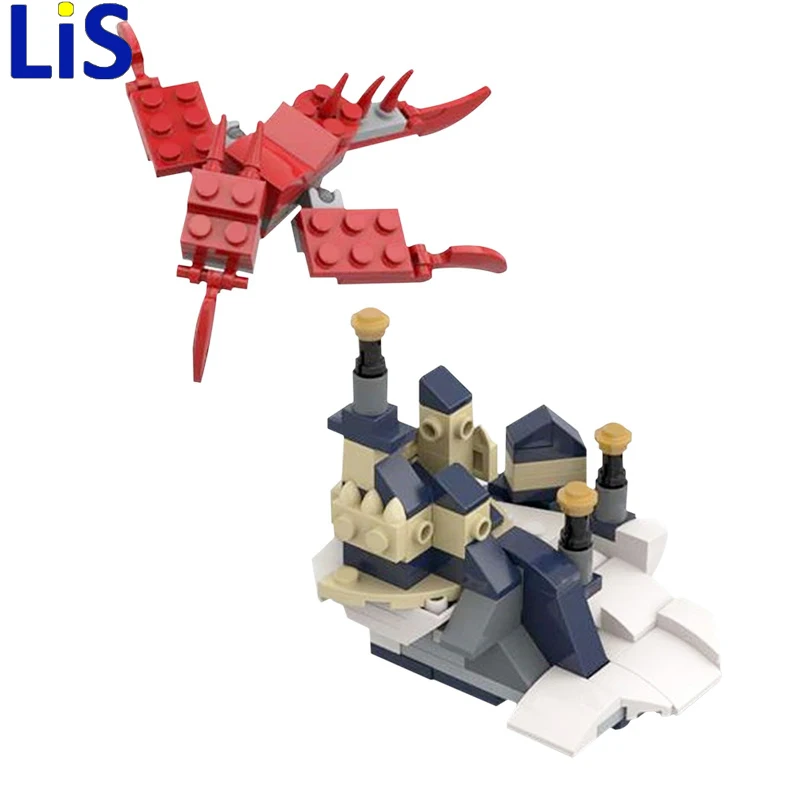 

MOC-35055 31088 Micro castle and dragon Youth flying dragon building blocks moc city house street model bricks toy for kids gift