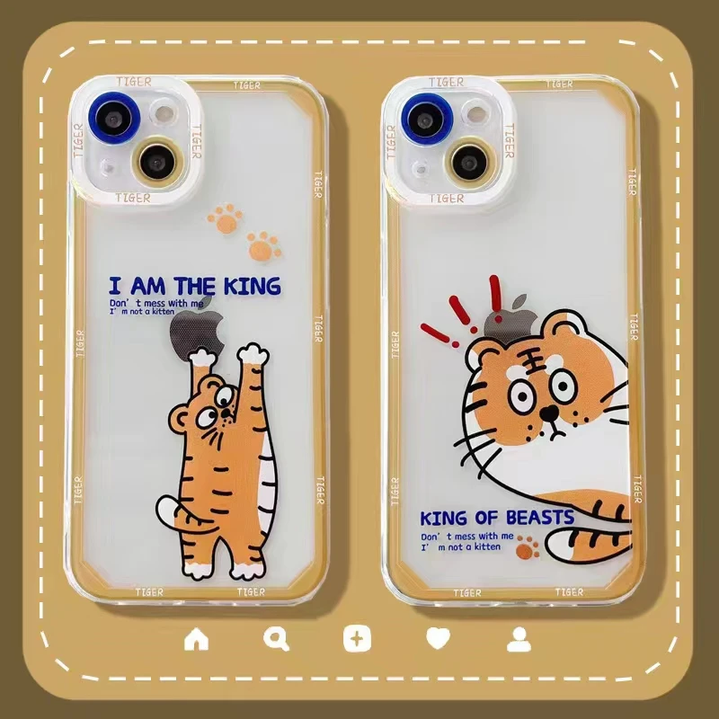

Funny Cute Animal Tiger Phone Cases For IPhone11 12 13 Pro X XR XS Max 7 8 Plus Angel Eye Lens Protection Soft BackCover Coque