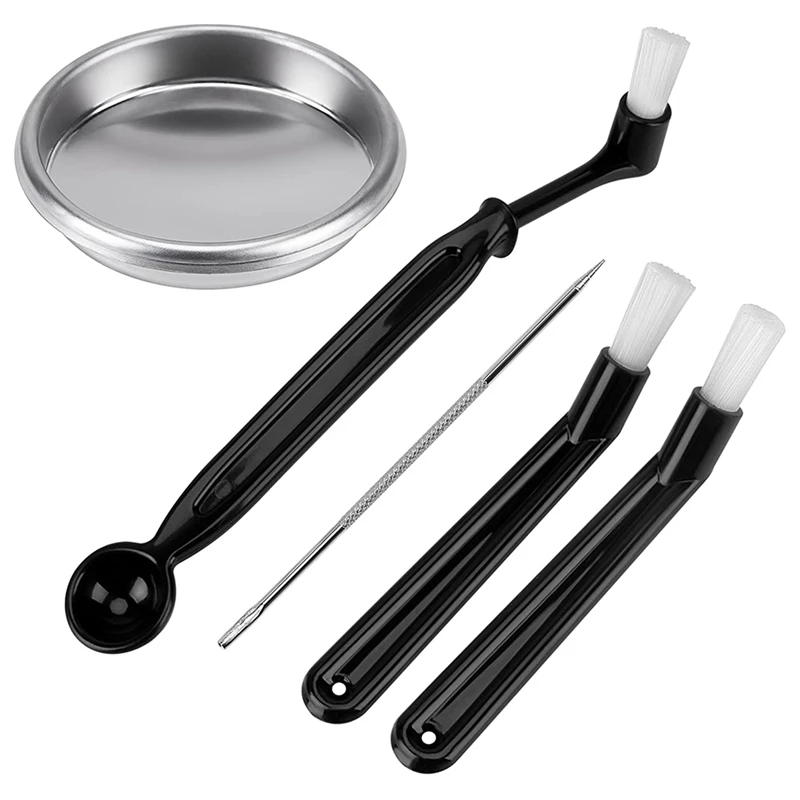

5Pcs Coffee Machine Brush With Spoon Coffee Grinder Brush Coffee Machine Group Head Cleaning Metal Blind Bowl