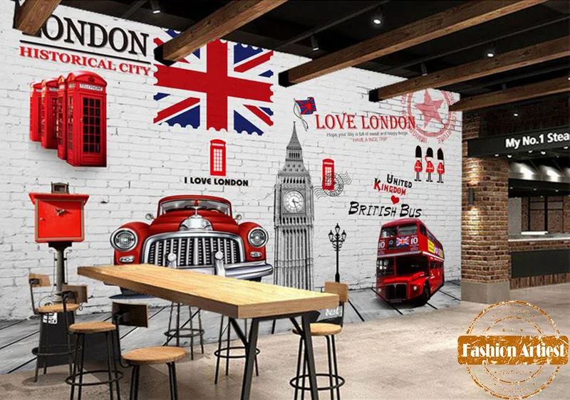 

Custom 3d British Red Bus Wallpaper Mural Uk London Impression Bus Big Ben Tv Sofa Bedroom Living Room Cafe Bar Restaurant