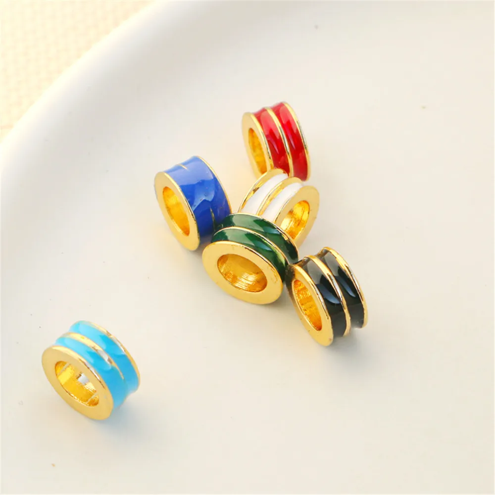

14K Gold Filled Plated Multi-color oil drops 5*10mm large hole barrel beads DIY bracelet loose beads leather rope accessories