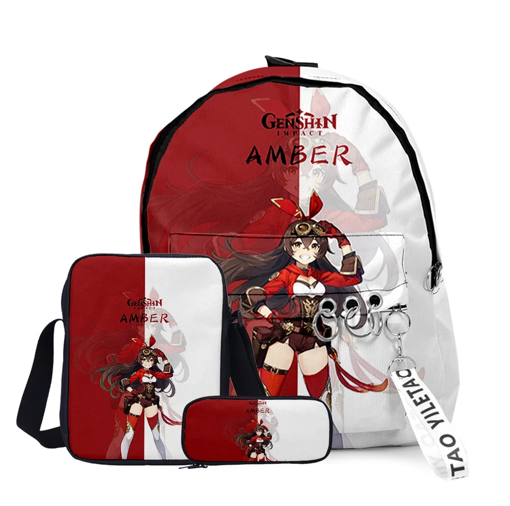 

Genshin Impact 3D New Product Set Printed School Bag Backpack Diagonal Bag Pencil Case Three-piece Set Teens Backpack Gifts