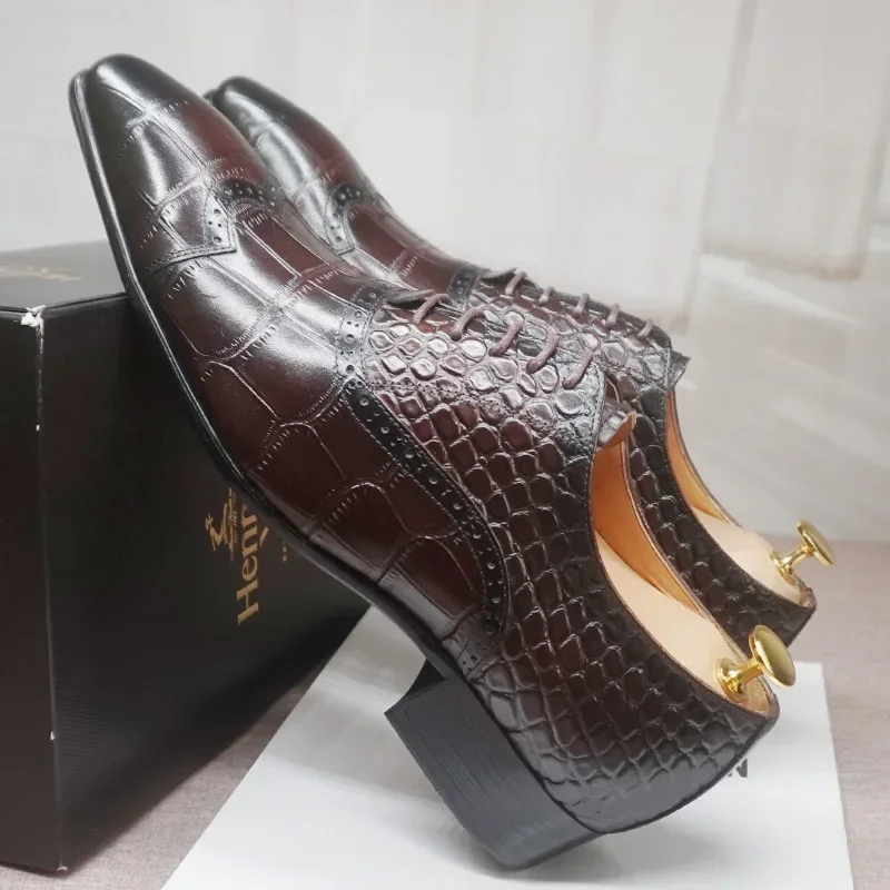 Туфли-оксфорды мужские с крокодиловым принтом элегантная повседневная