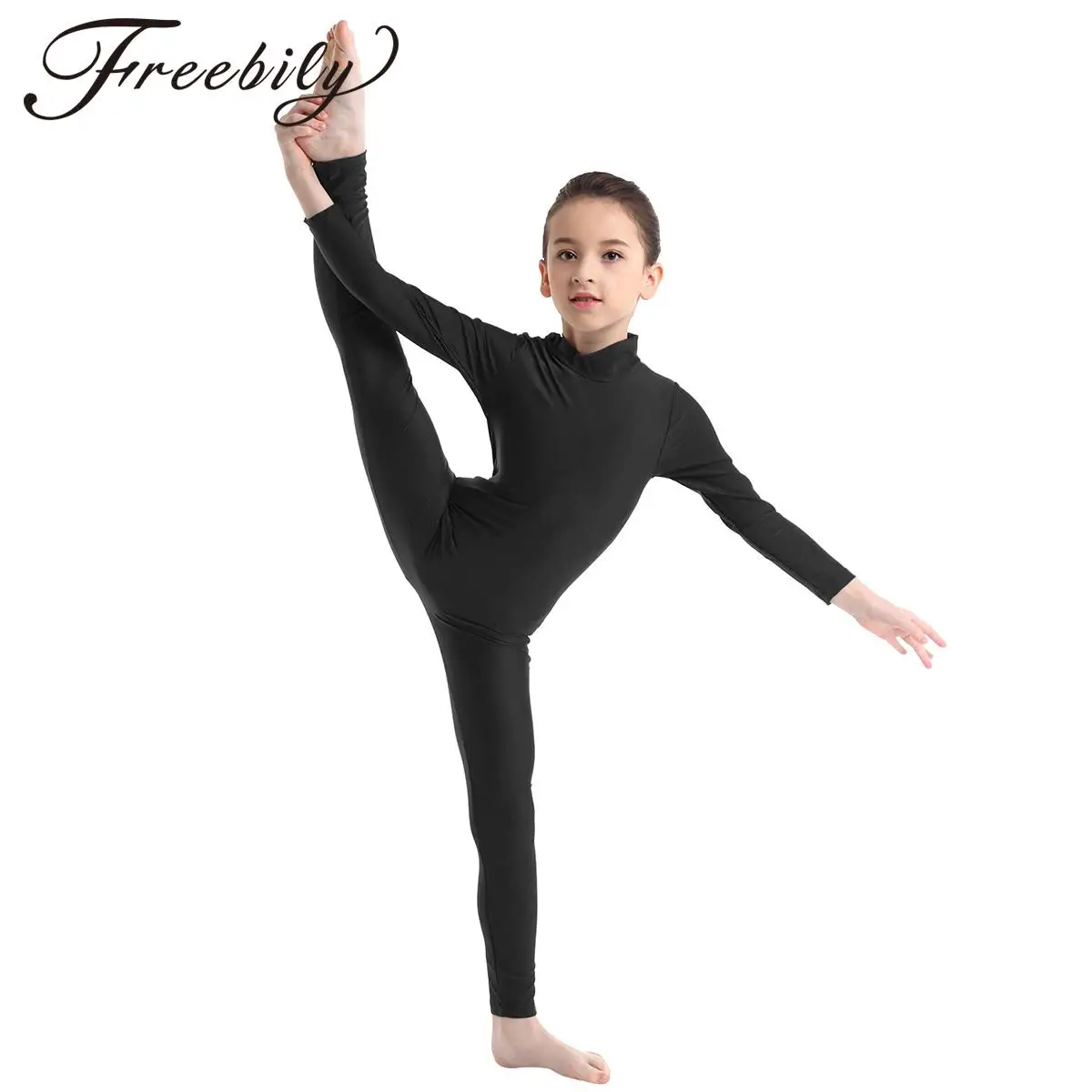 

Girls Long Sleeves Full Body Unitard Kids Gymnastics Workout Dancewear Ballet Dance Stage Performance Ballerina Leotard Jumpsuit