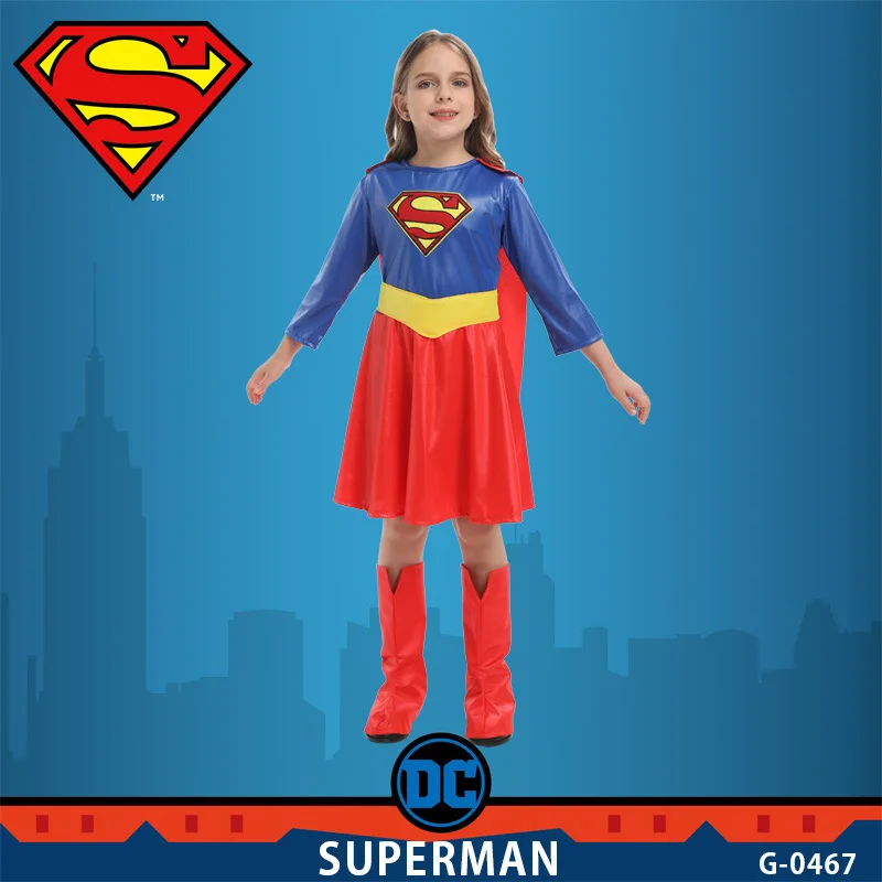 

Детский костюм супергероя для девочек, комбинезон из полиэстера Zentai Supergirl, комбинезон, платье, костюм на Хэллоуин