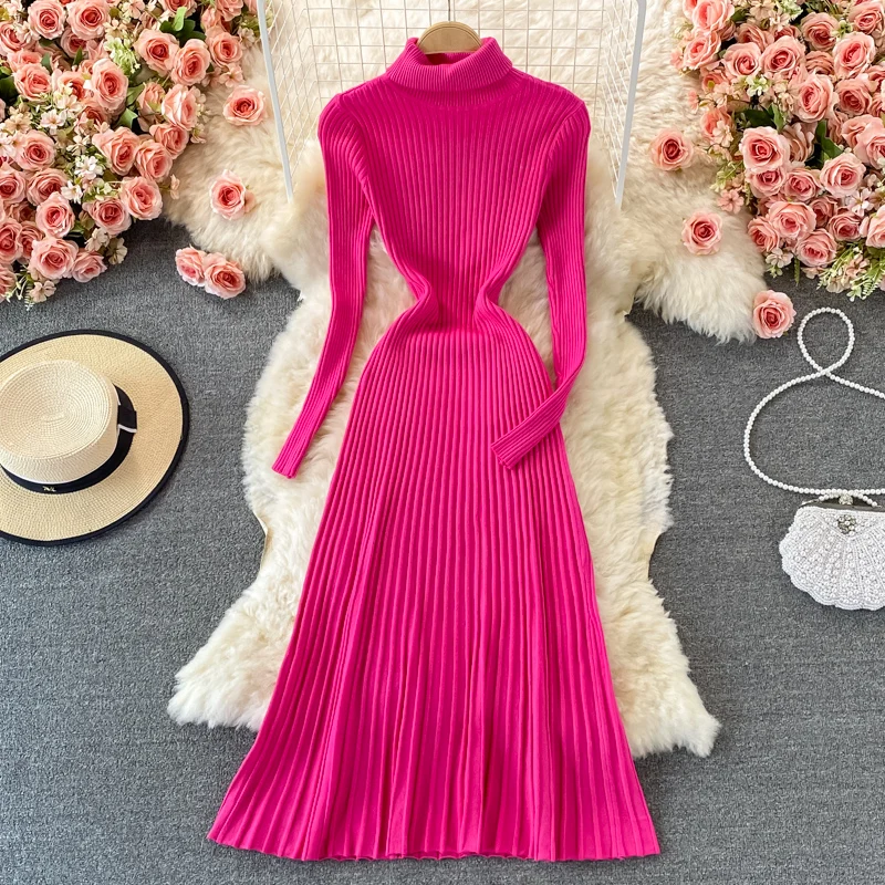 

Fashion Women Turtleneck Knit Dress Summer Winter Office Lady Dress
