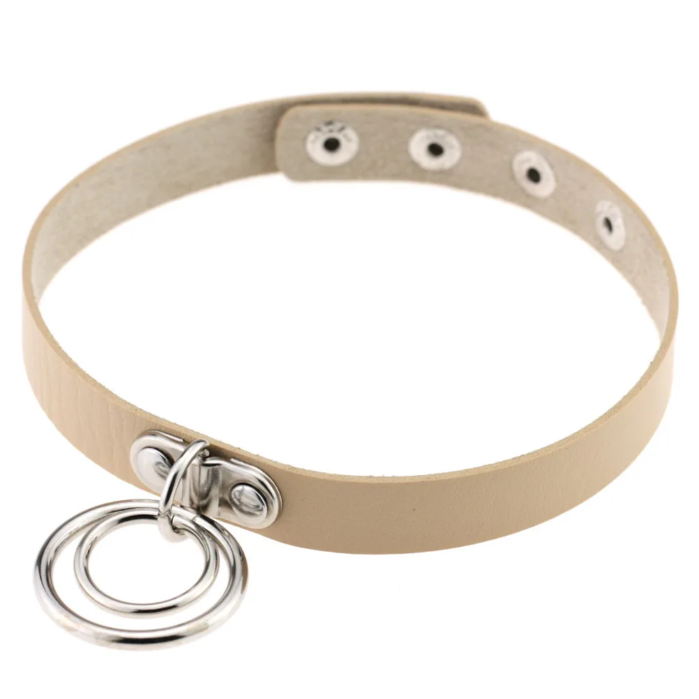 Двойное кольцо кожаный чокер ошейник в стиле панк из искусственной кожи на