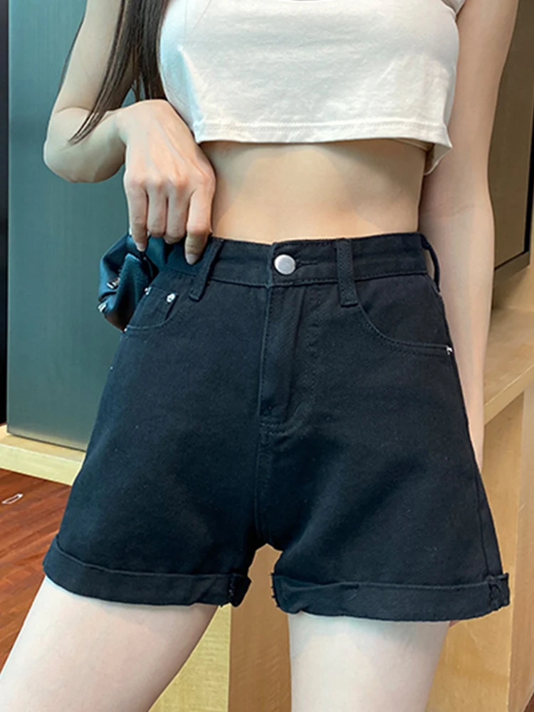 Spring Summer Women Wide Leg High Waist Denim Shorts Streetwear Female Button Loose Casual Jeans Shorts Bottoms
