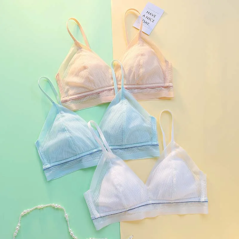 

Wasteheart New Sexy Women Blue Skin Wireless Lace Padded Bras Push Up Female Bras Bralette Cup A B Underwear