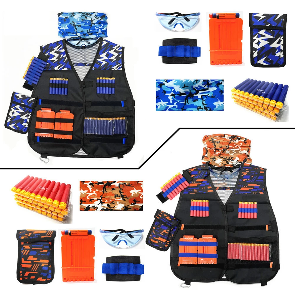 

Children Kid Vest Jacket Waistcoat Suit Holder Kit for N-Strike Elite with Clip Dart Bullets Goggles Bib Wrist Strap for Outdoor