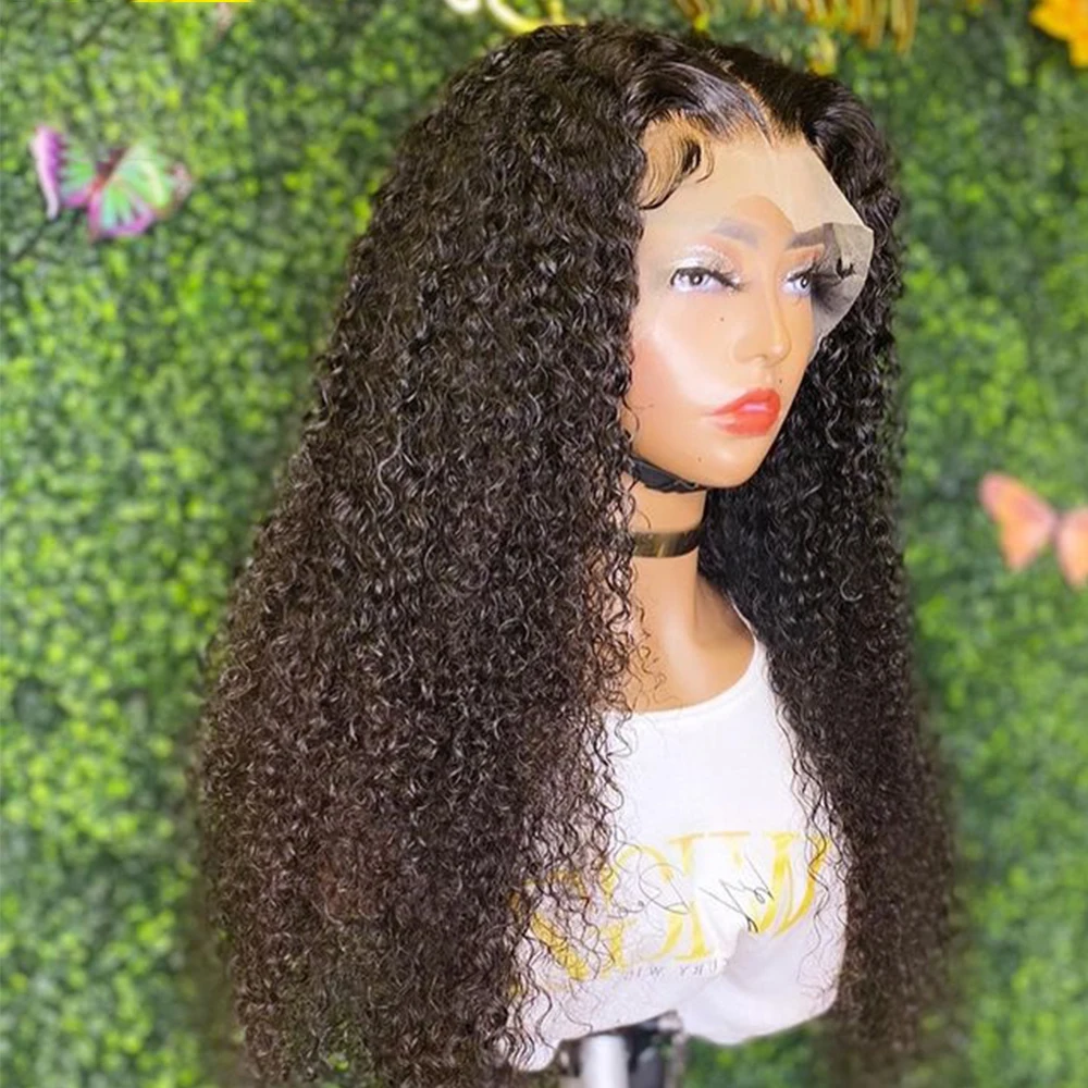 

Soft Natural Black Deep GLueless 26Inch Preplucked 180Density Long Kinky Curly Lace Front Wig For African Women BabyHair Daily