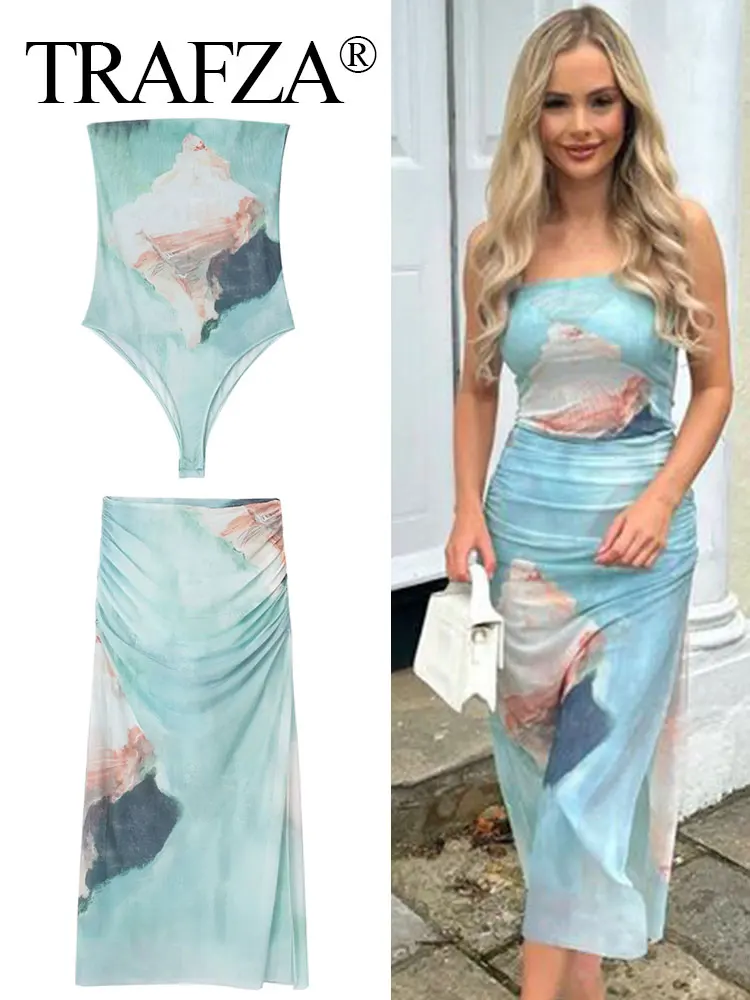 

Женский комплект из юбки и топа, без бретелек, с высокой талией