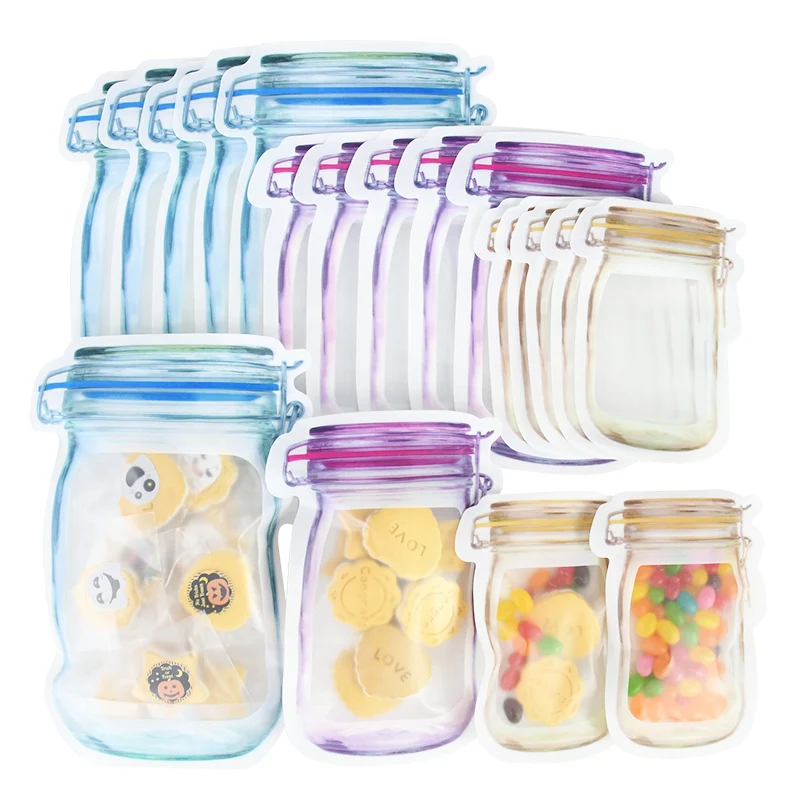 

5/10pcs Reusable Mason Jar Bottles Bags Nuts Candy Cookies Bag Seal Fresh Food Storage Bag Snack Zipper Sealed Kitchen Organizer