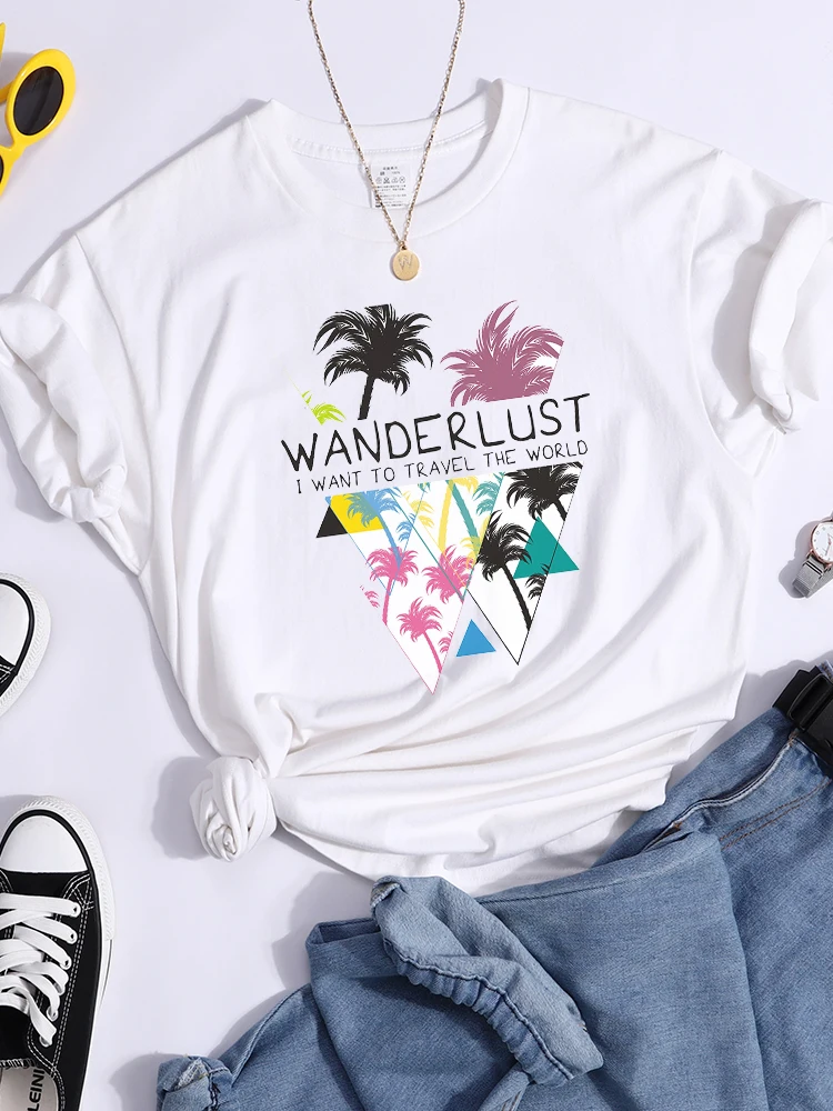 

Wanderlust I Want To Travel The World T Shirt Women'S Personality Street Tshirts Summer Cool Clothing Soft O-Neck Female Tshirt