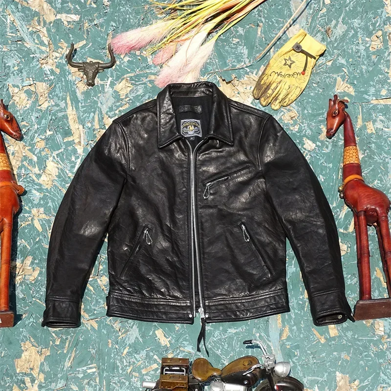 Кожаная куртка из конской кожи с тупой бритвой и масляным воском мужская тонкая