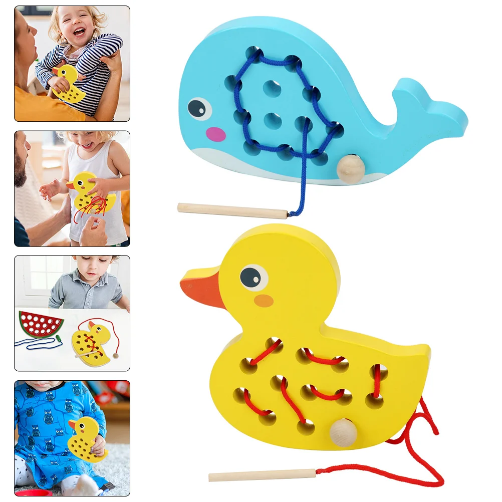 

2Pcs Educational Threading Playthings Intellectual Threading Toys Wooden Cartoon Toys