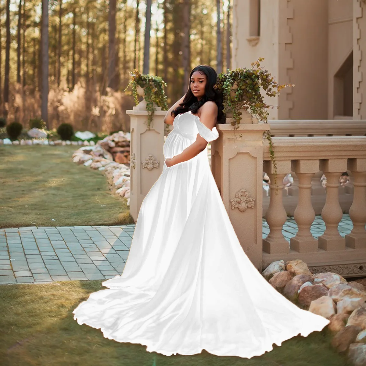 

Elegant Maternity Dresses for Photo Shoot Sexy V Neck Off Shoulder Pregnancy Photography Dress Pregnant Women Party Maxi Dress