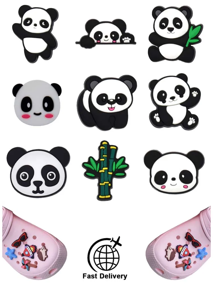 

1Pcs PVC Panda for Croc Charm DIY Shoes Accessories Badge Women Clogs Buckle Kids Pins Decoration Jeans X-mas Gift Wholesale