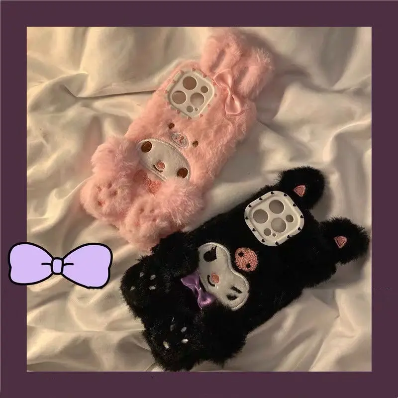 

Sanrios Cartoon My Melody Kuromi Kawaii Plush Doll X/xs Xr Xsmax Iphone13/12Promax 11 Anime Figure Mobile Phone Case Girl Gift
