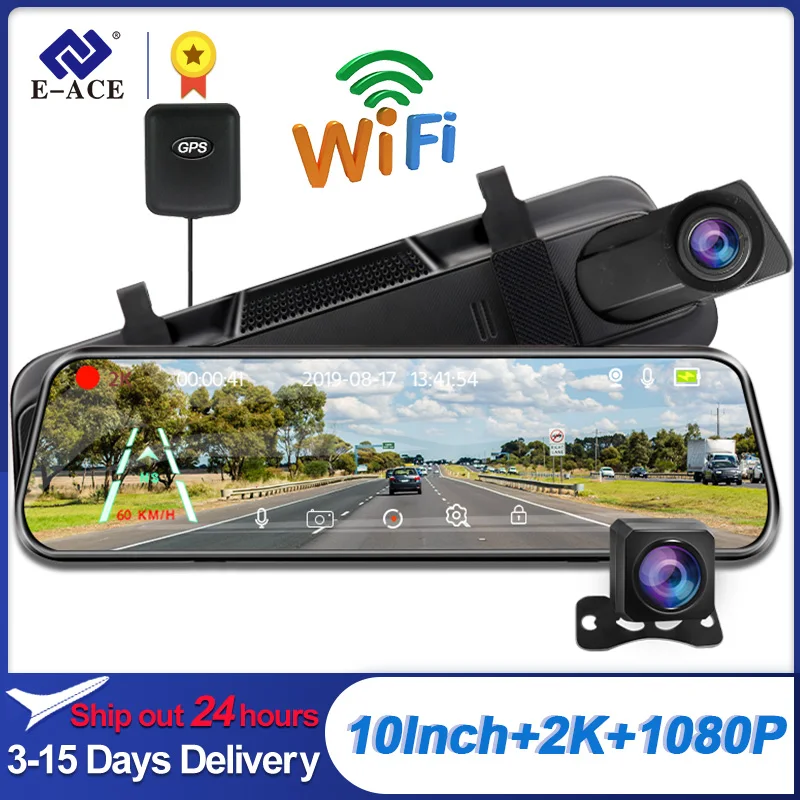 

2.5K GPS WiFi Car Dvr 10'' Stream Media Mirror Dash Camera 1440P Car Camera Night Vision Video Recorder Dual Lens Sony Dashcam