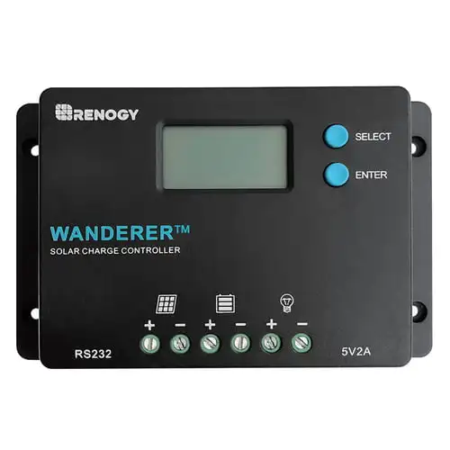 

Контроллер заряда солнечной батареи Renogy Wanderer 10 А 12 В/24 В PWM, регулятор заряда, совместимый с модулем Bluetooth