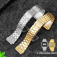 for casio steel wristband a158 a159 a168 a169 b650 aq230 700 small gold watch accessories convex mouth18mm black bracele