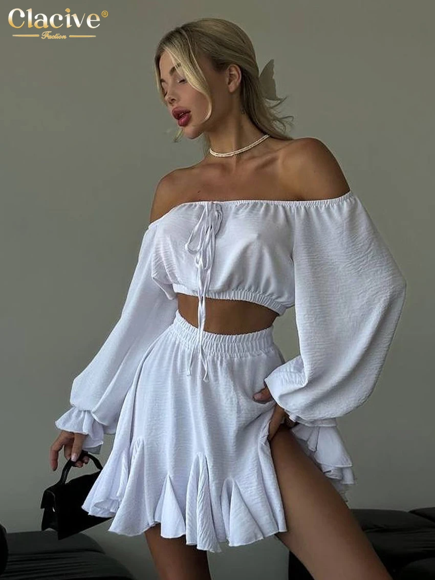 Clacive Fashion Свободные белые комплекты из 2 предметов Женский наряд 2025 Элегантный