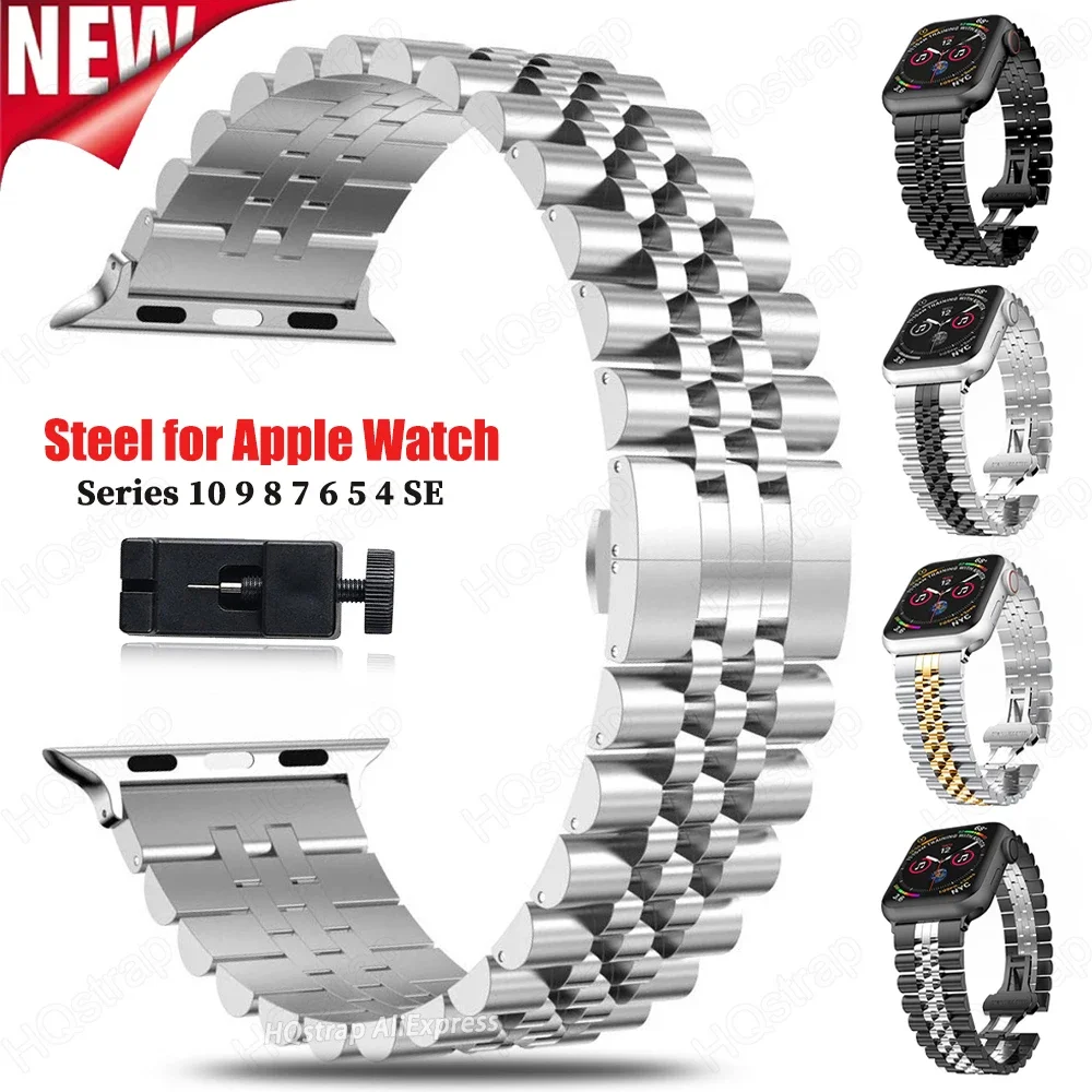 Стальной ремешок для Apple Watch 10 46 мм Ultra Band 49 Ремень IWatch Series 9 8 7 6 SE 44 45 41 40