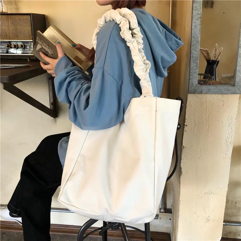 Наплечная Сумка женская холщовая однотонная большая для путешествий покупок