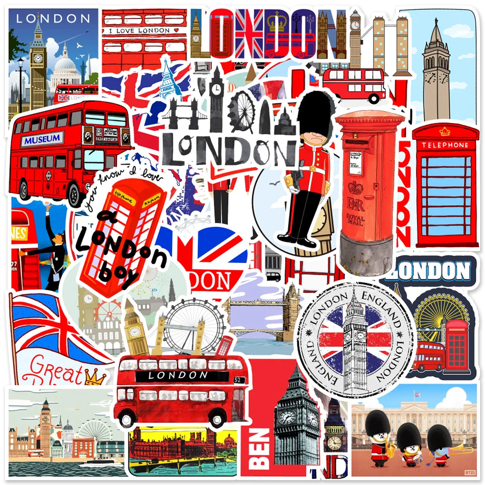 10/50Pcs Classic British Style London Bus Bullet PVC Decorative Stickers Scrapbooking Stick Label Diary Stationery Album Sticker