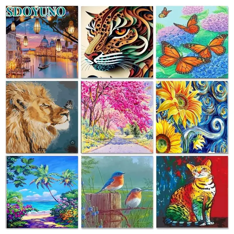 

SDOYUNO Animals Picture Paint By Number Landscape Zero Basis Handpainted Drawing On Canvas Oil Numbers Painting Personalized Gif