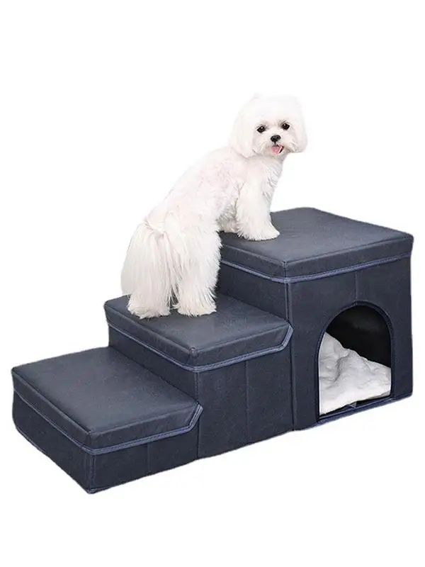 

Dog Stairs Non-Slip Pet Stairs 3-Step Dog Ladder Foldable Doggy Steps Portable Pet Step Stairs With Pet Toy Storage Box