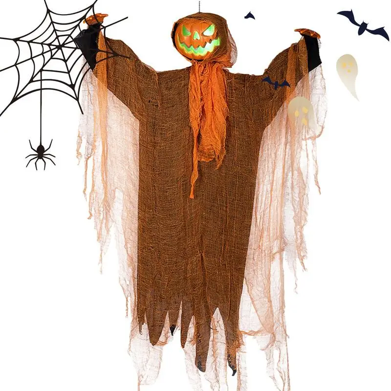 

Украшение в виде призрака на Хэллоуин, искусственное украшение, украшение в виде дерева со звуковой активацией и вращающейся искусственной головой, призрака, тыквы, искусственное украшение