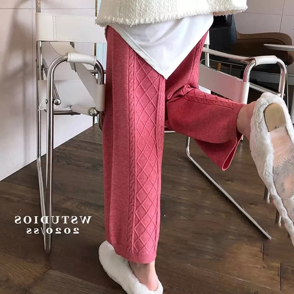 

2022NEW Autumn Winter Twist Knitted Pants Stretch High Waist Korean Ankle Trousers Causal Solid Women Sweater Pants