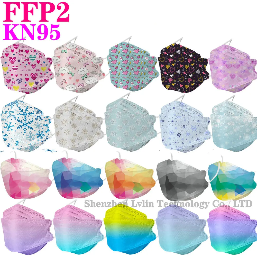 

KN95 FFP2 CE 100PCS 120Unique Print Fish Mask Mascarillas Protective Respirator Dustproof Anti-Fog Adult Woman Colored Masques