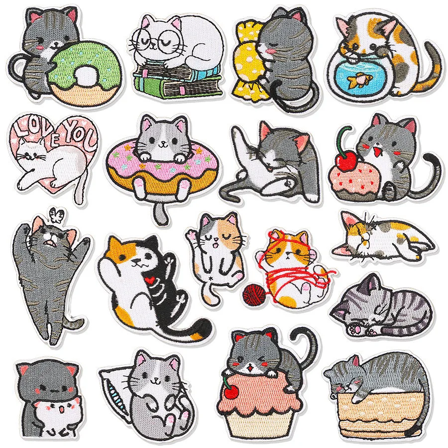 

Cartoon Cute Cat Embroidery Cloth Sticker Patch DIY Children's Clothing Bags Shoes Hat Badges Ironing Sewing Wholesale Patches