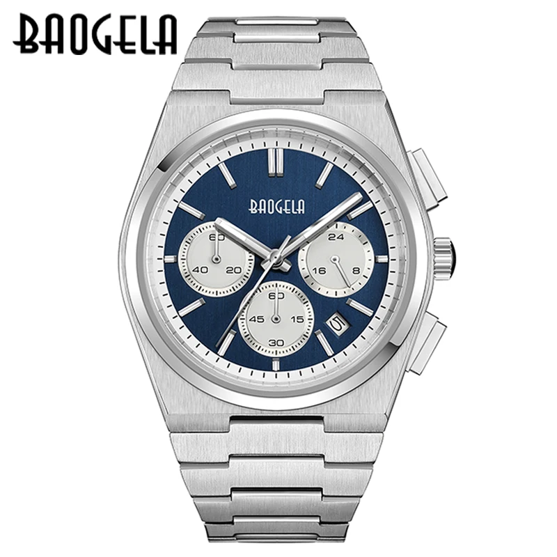 BAOGELA Top Brand Watches for Men Fashion Chronograph Sport Waterproof Quartz Watch 50Bar Casual Stainless Watch Reloj Hombre