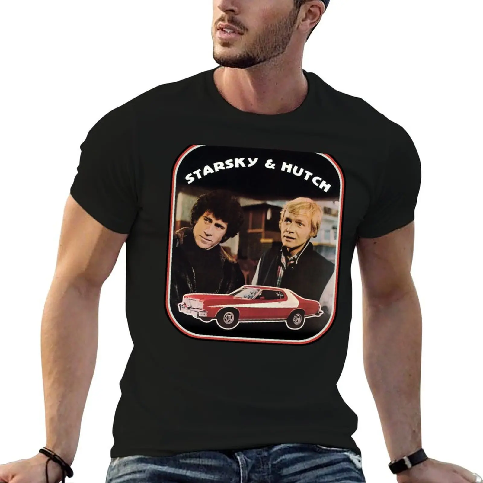 Фото Футболка Starsky & Hutch, мужская футболка из 100% хлопка, роскошные брендовые хлопковые футболки, мужские футболки из 100% хлопка, винтажная футболка с графическим рисунком №1