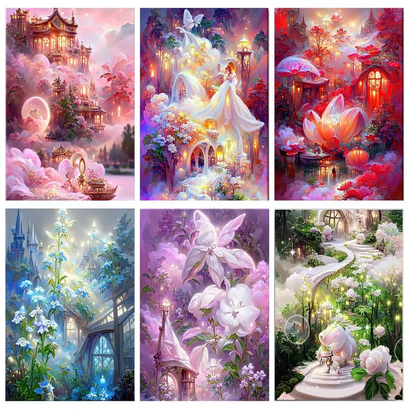 Картины RUOPOTY для рисования по номерам рисунок с цветами и замком домашнее