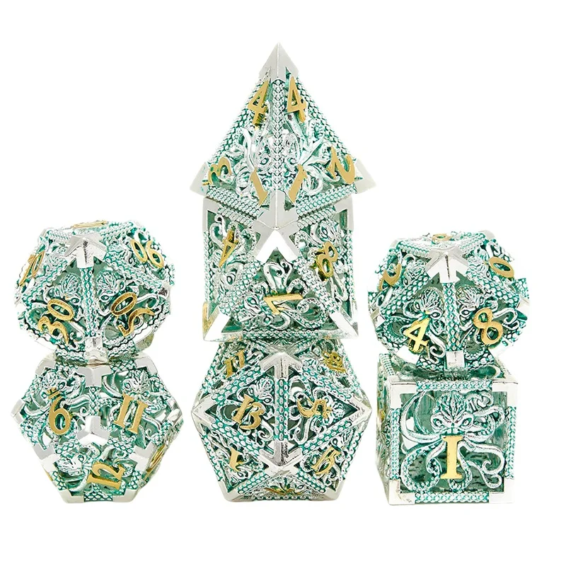 

ELOS-Hollow Metal Dice, 7Pcs Set For Dungeons And Dragons RPG MTG Table Games D&D Pathfinder Shadowrun And Math Teaching