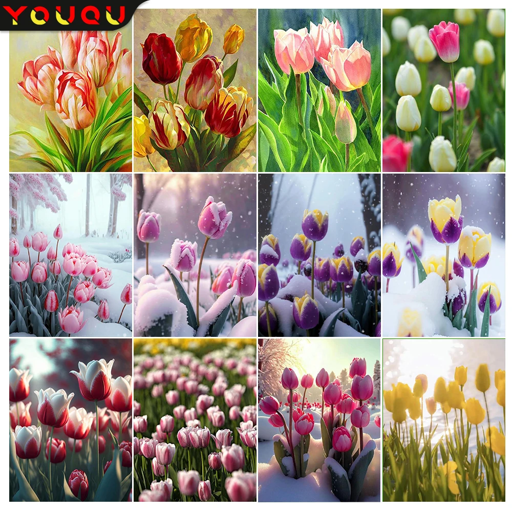 

YOUQU Diamond Painting Flower 5D Mosaic Picture DIY "Tulip” Diamond Embroidery Cross Stitch Kit Handmade Home Decoration Gift