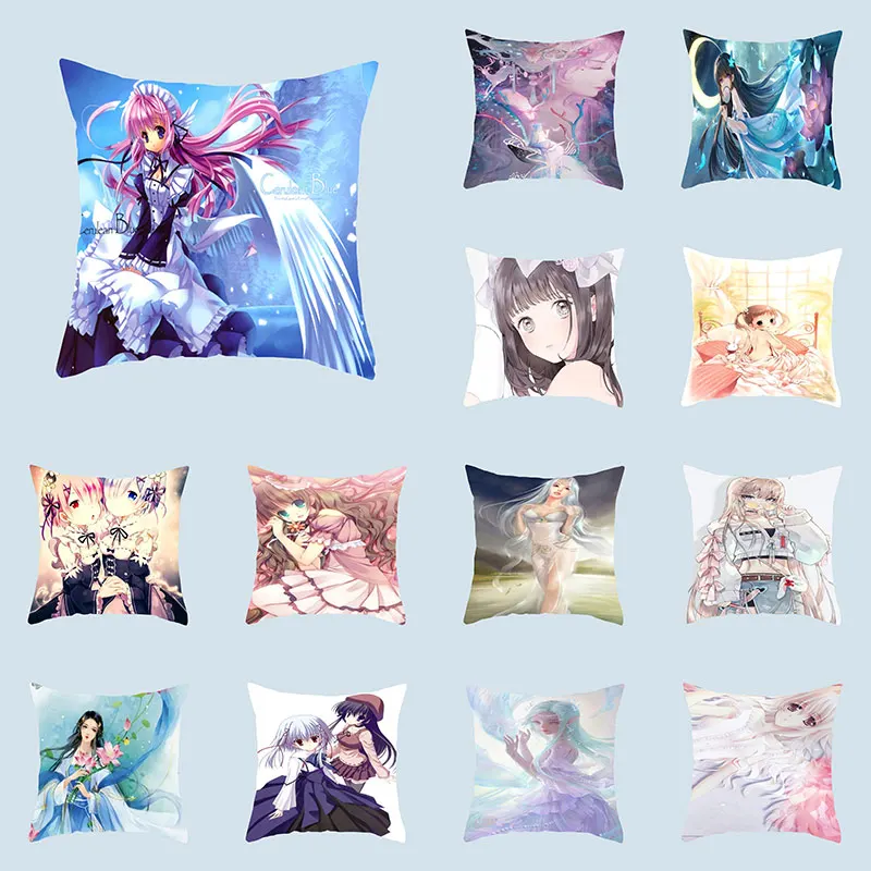 Cartoon Beauty Pattern Polyester Square Pillow Cushion Cover Car Sofa Office Chair Simple Home Decoration Ornament |