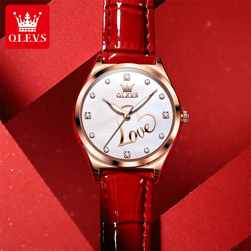 OLEVS Women Watch Watch Heart Shaped WristWatch Fashion Ladies Leather Watch Clock for Women Relogio Feminino Montre Femme