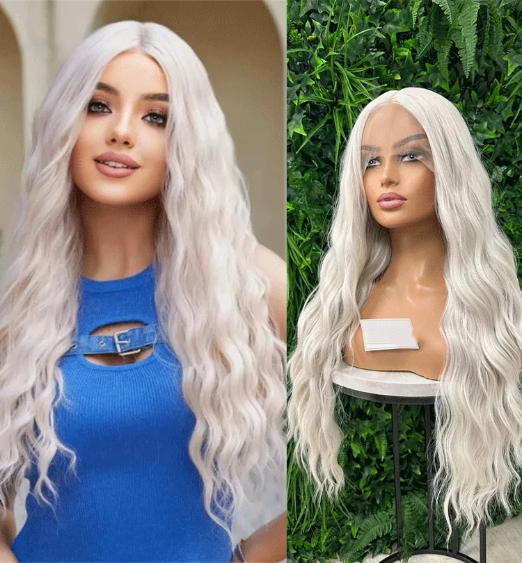 30-дюймовые длинные вьющиеся парики Белые волнистые Белый длинный парик Женские