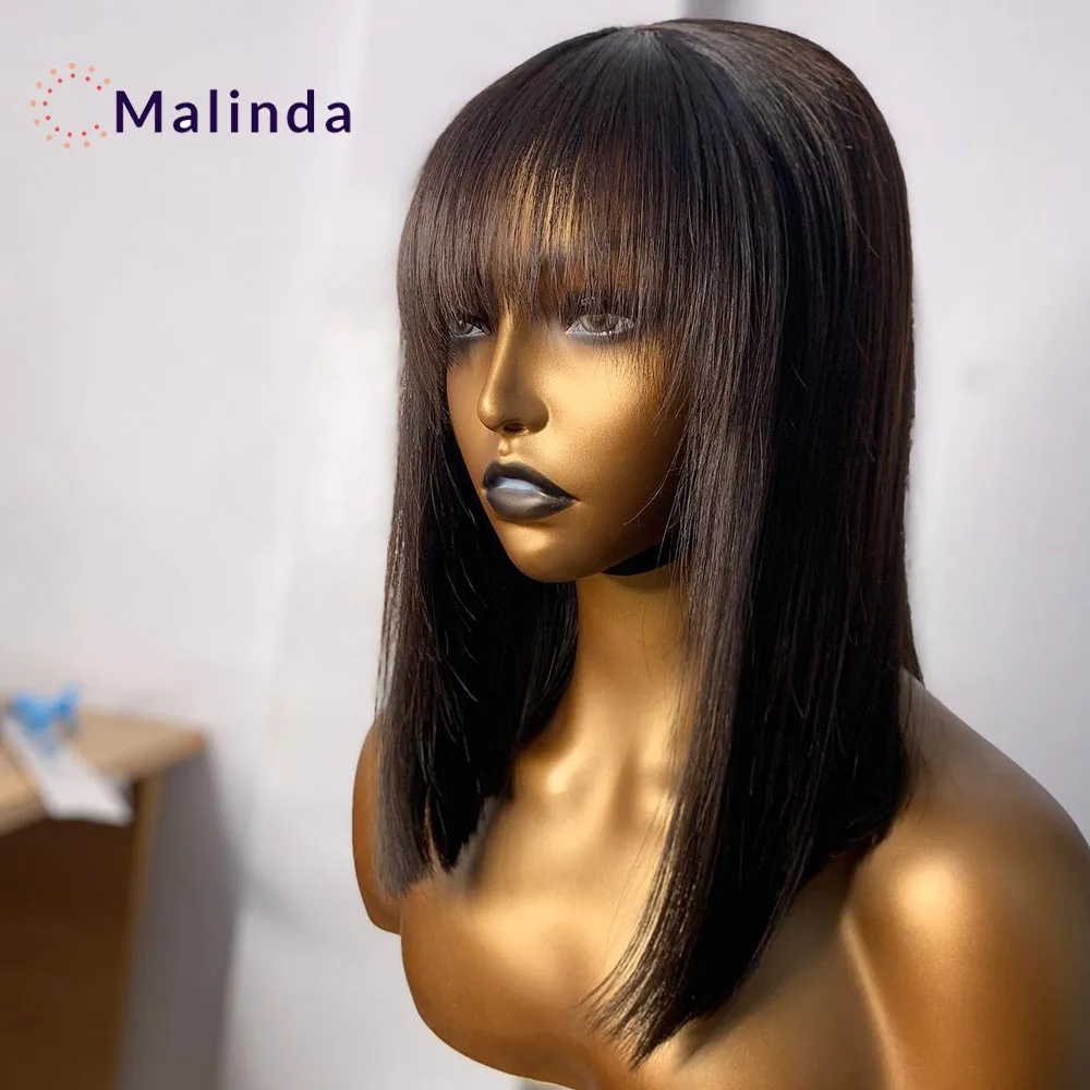 

Straight Bob Human Hair Lace Wig With Bangs Brazilian 3x1 HD Lace Frontal Human Hair Wigs Glueless Ready To Wear For Women